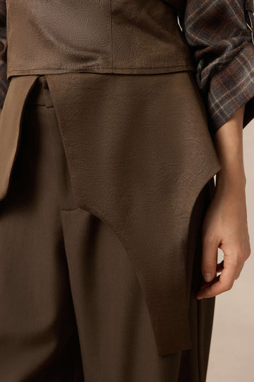 Satin Patchwork Zipper Barrel Trousers