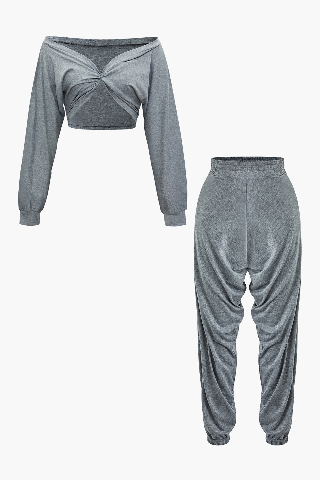 V-neck Twist Front Long Sleeve Top And High Waist Sweatpants Set