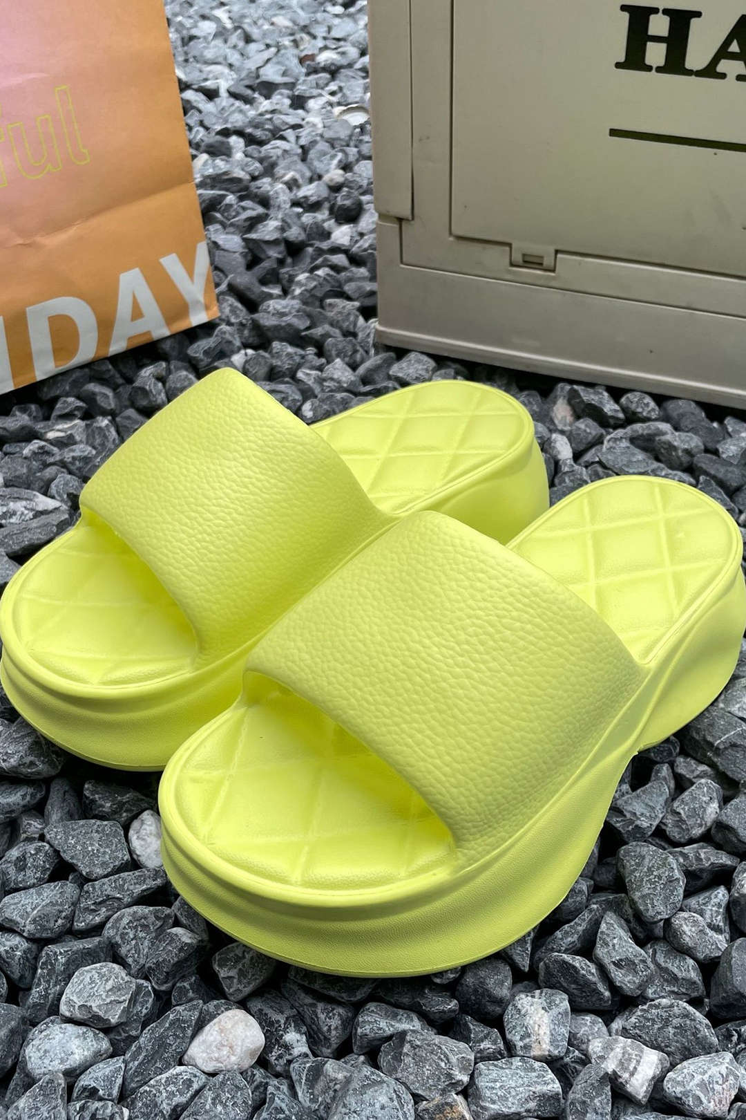 Quilted Thick Platform Slide Sandals