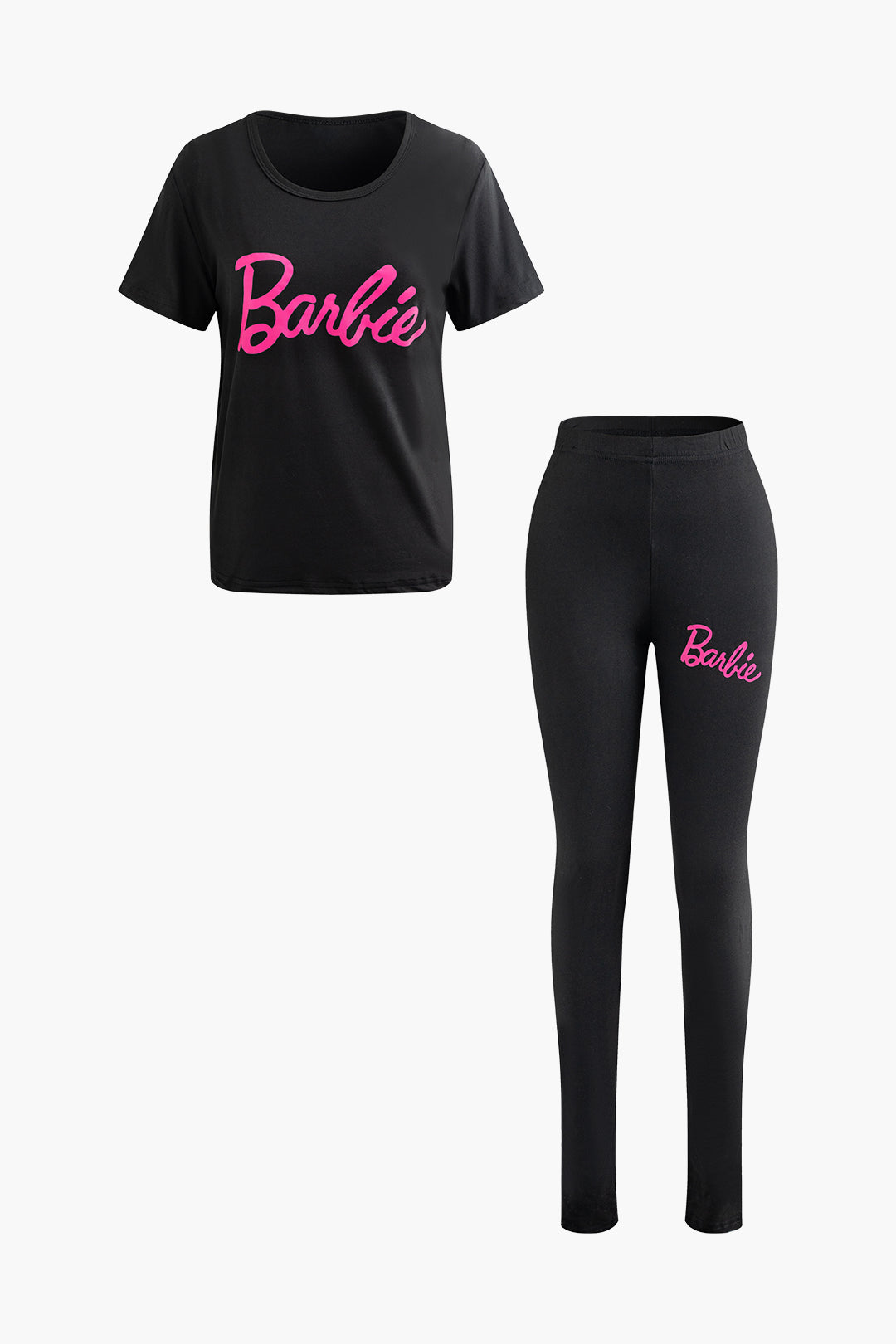 Barbie Print Round Neck T-shirt And Skinny Pants Set
