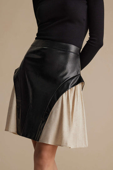 Color Block Patchwork Ruched Zipper Skirt