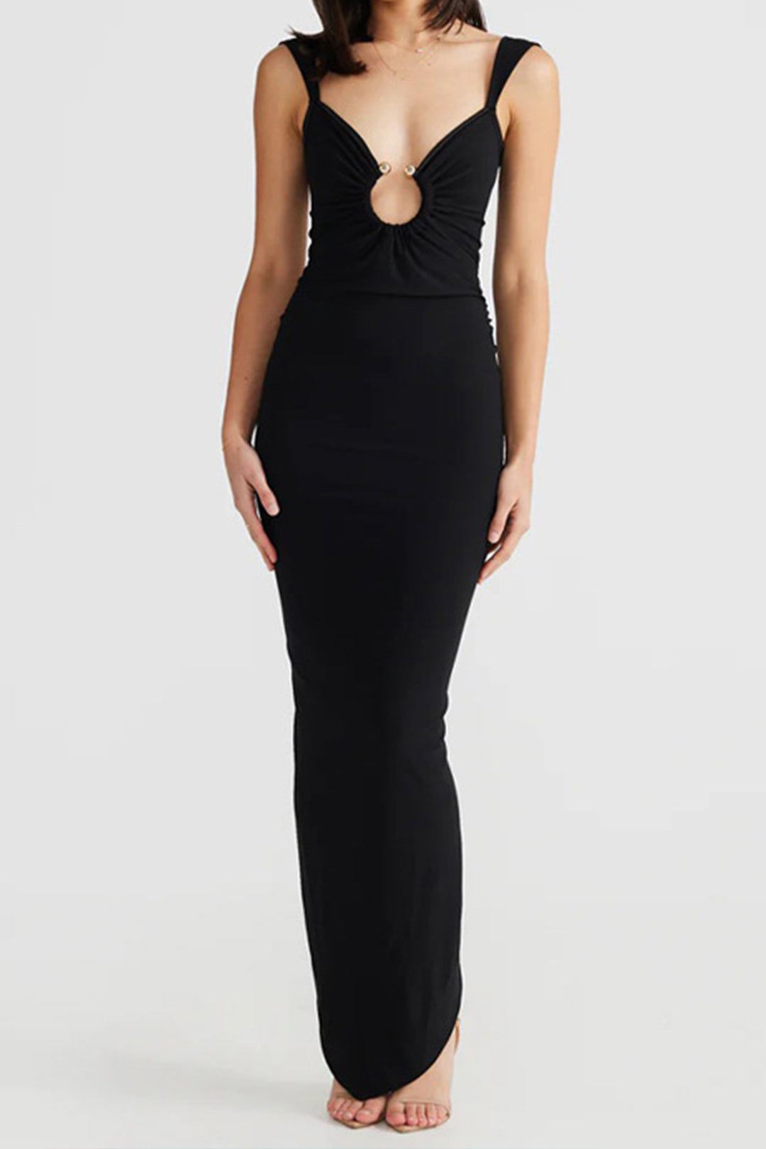 Ruched Cut Out Backless Slit Slip Maxi Dress