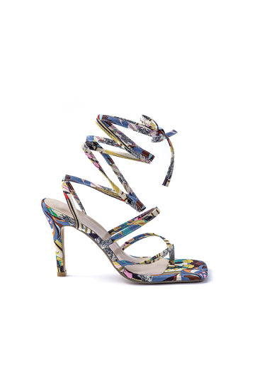 Multicolored Print Lace-Up High Heel Sandals