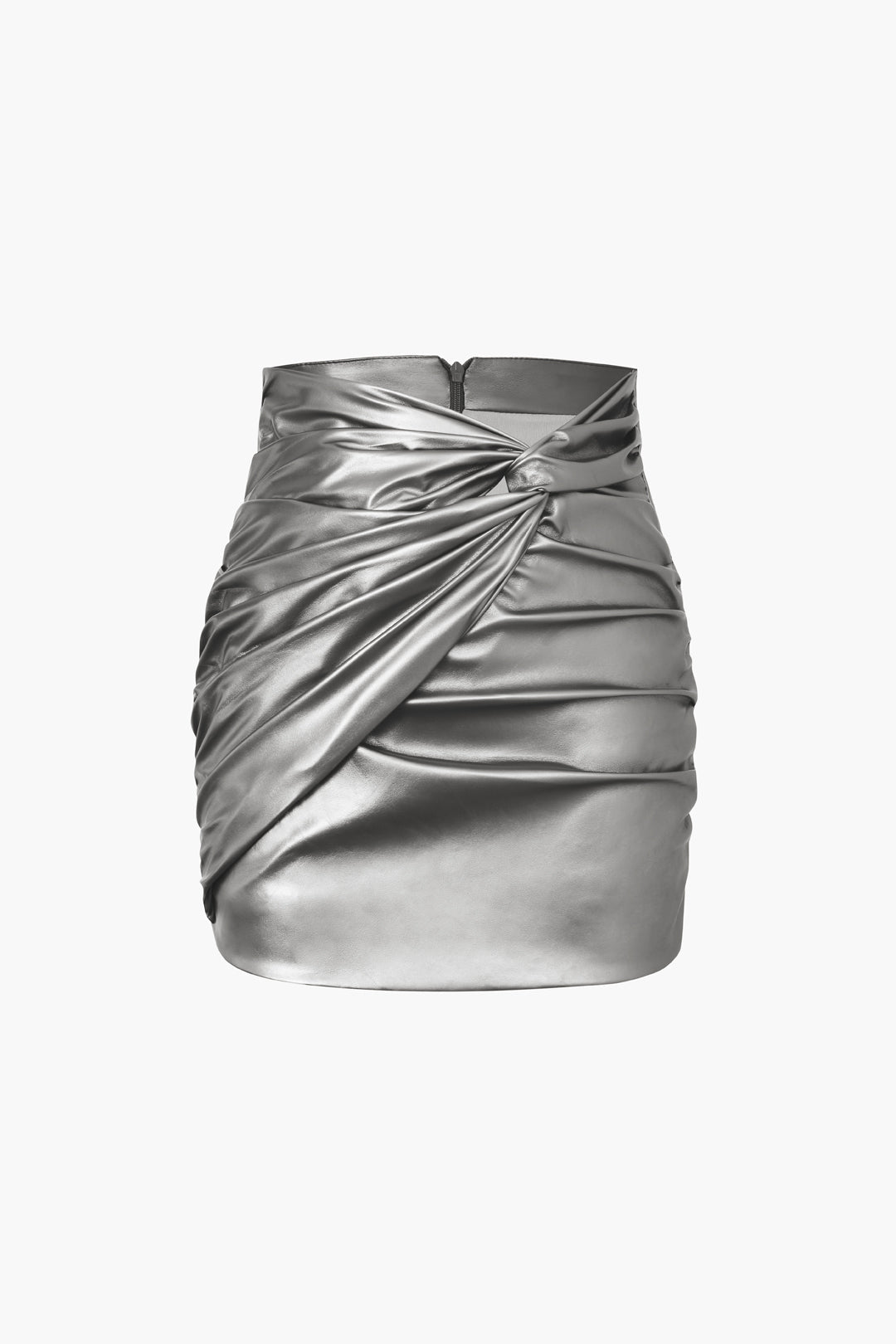 Metallic Faux Leather Knotted Mini Skirt