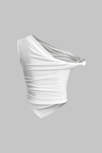 Grundlegende asymmetrische Twist-Ruch-T-Shirt