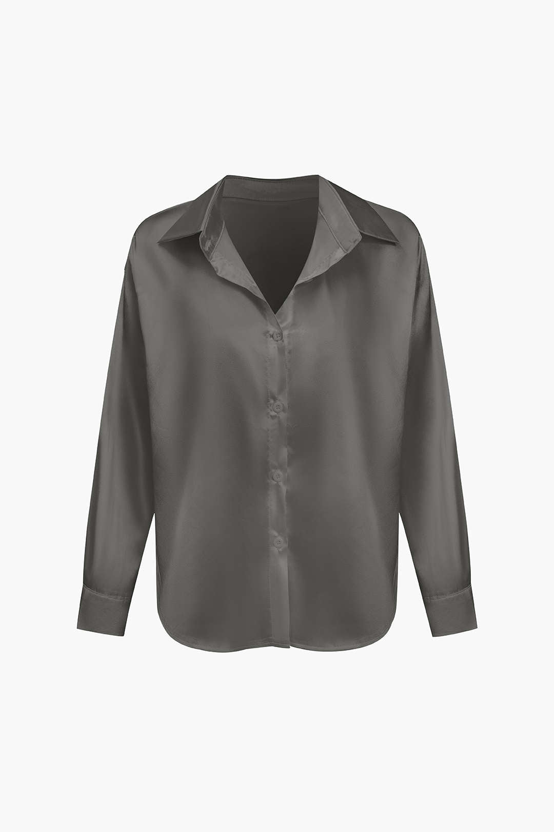 Basic Solid Satin Long-Sleeve Shirt