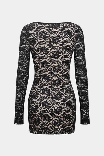 Lace Trim Long-Sleeve Mini Dress