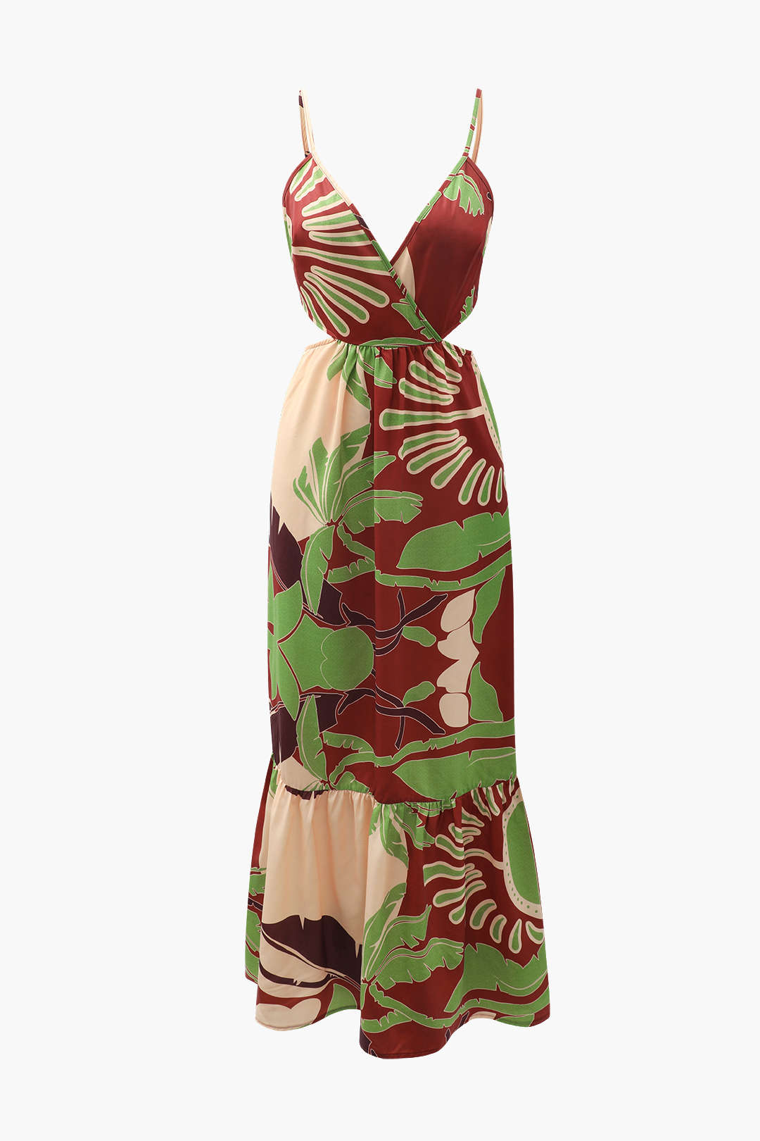 Floral Print Tie Back Ruffle Maxi Dress
