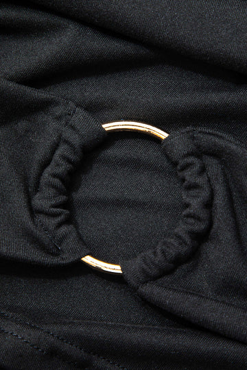 Ring Detail Asymmetric Long Sleeve Top And Mini Skirt Set