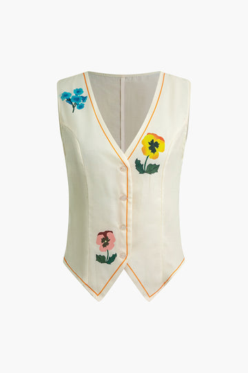 Floral Print Vest And Shorts Set