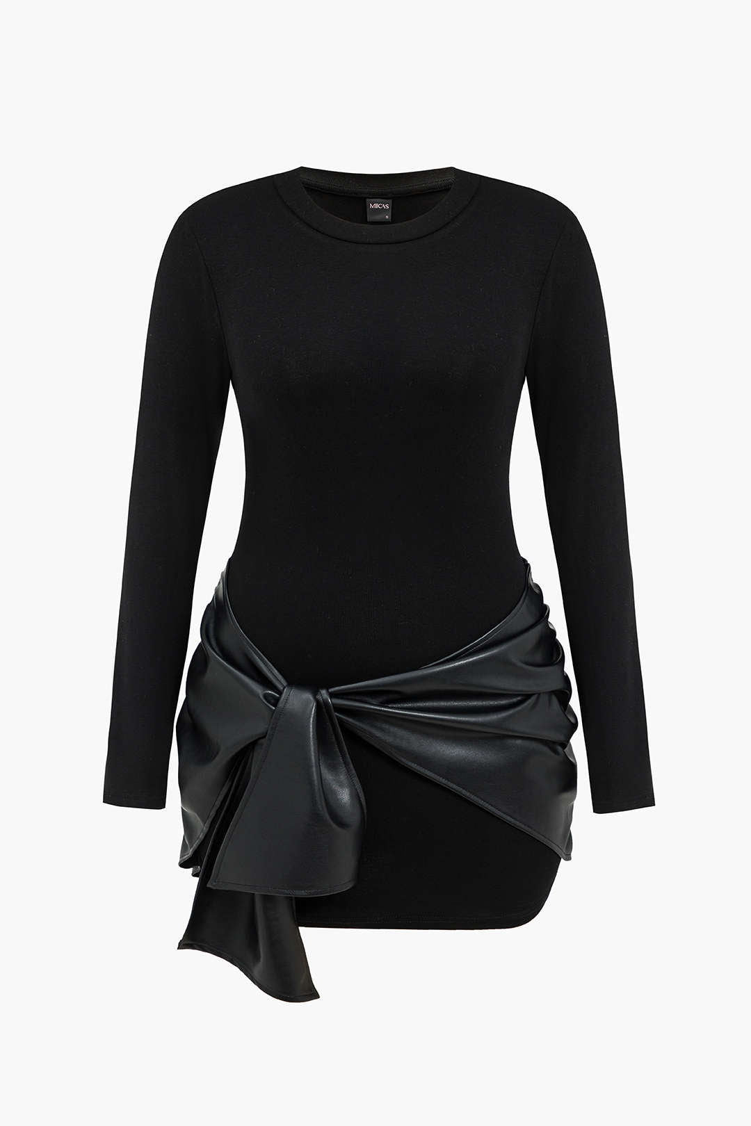 Mini robe de patchwork en faux cuir de taille plus