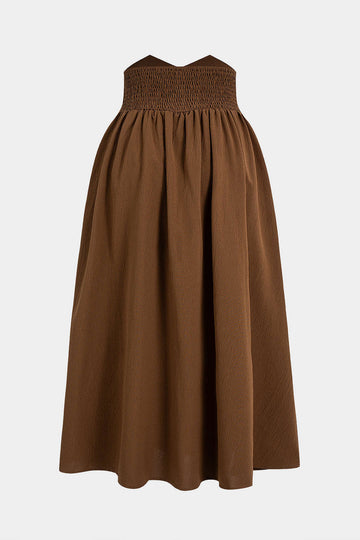 Ruched Smocked Button High Waist Skirt