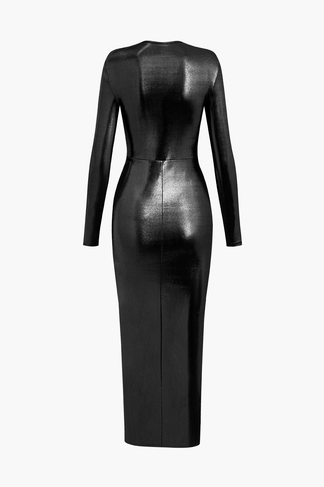 Metallic V-neck Ruched Slit Wrap Maxi Dress