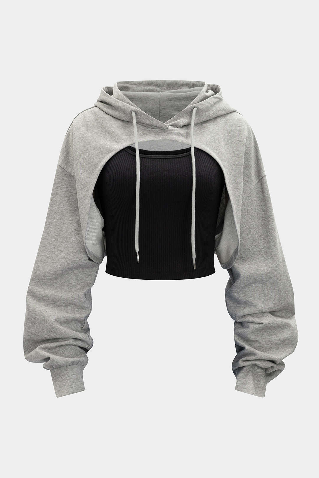 Knit Patchwork Drawstring Hoodie