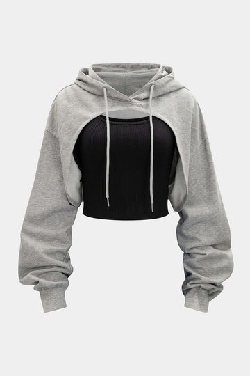 Knit Patchwork Drawstring Hoodie