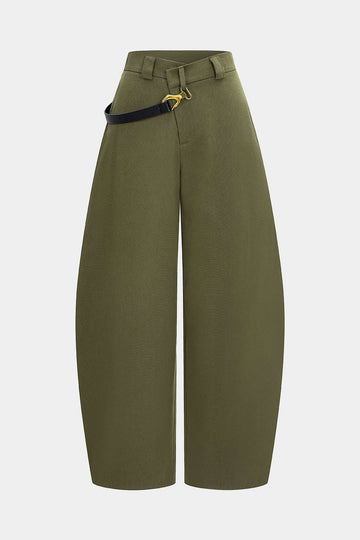 Asymmetrical Metallic Decor Barrel Trousers