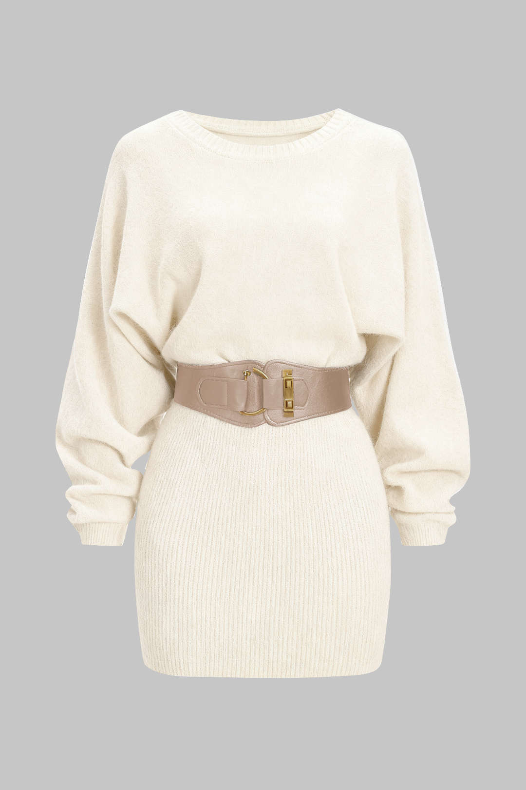 Knit Belted Batwing Long-Sleeve Dress