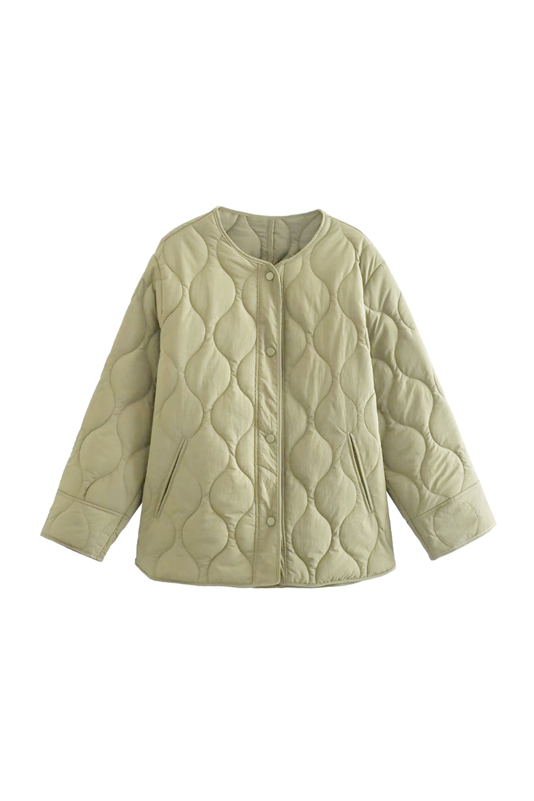Round Neck Quilted Pocket Puffer Coat