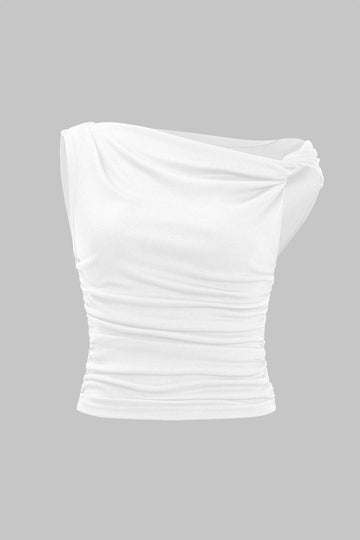 Ruched Knot One-Shoulder Sleeveless Top