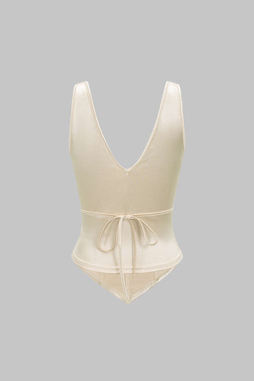 Satin V-Neck Corset Tie Back Top