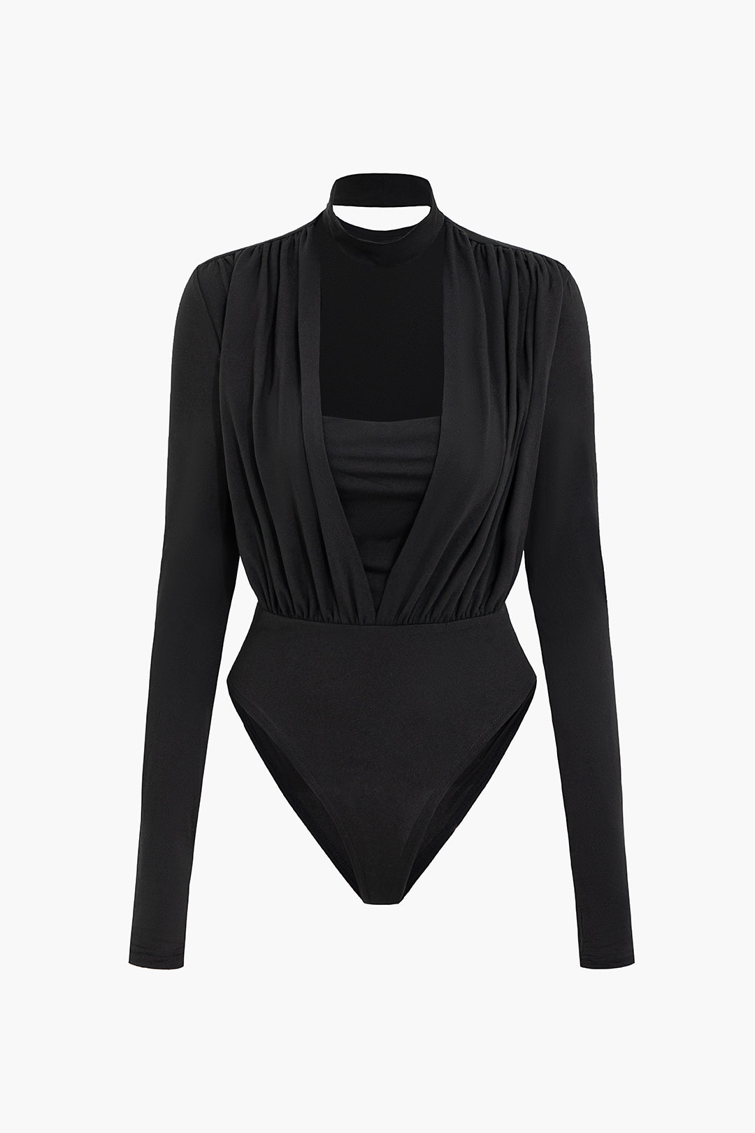 Ruched Long Sleeve Bodysuit With Choker
