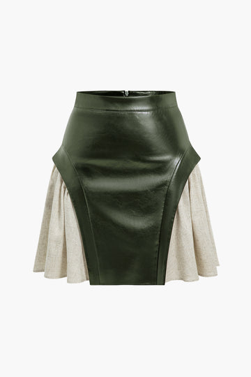 Color Block Patchwork Ruched Zipper Skirt