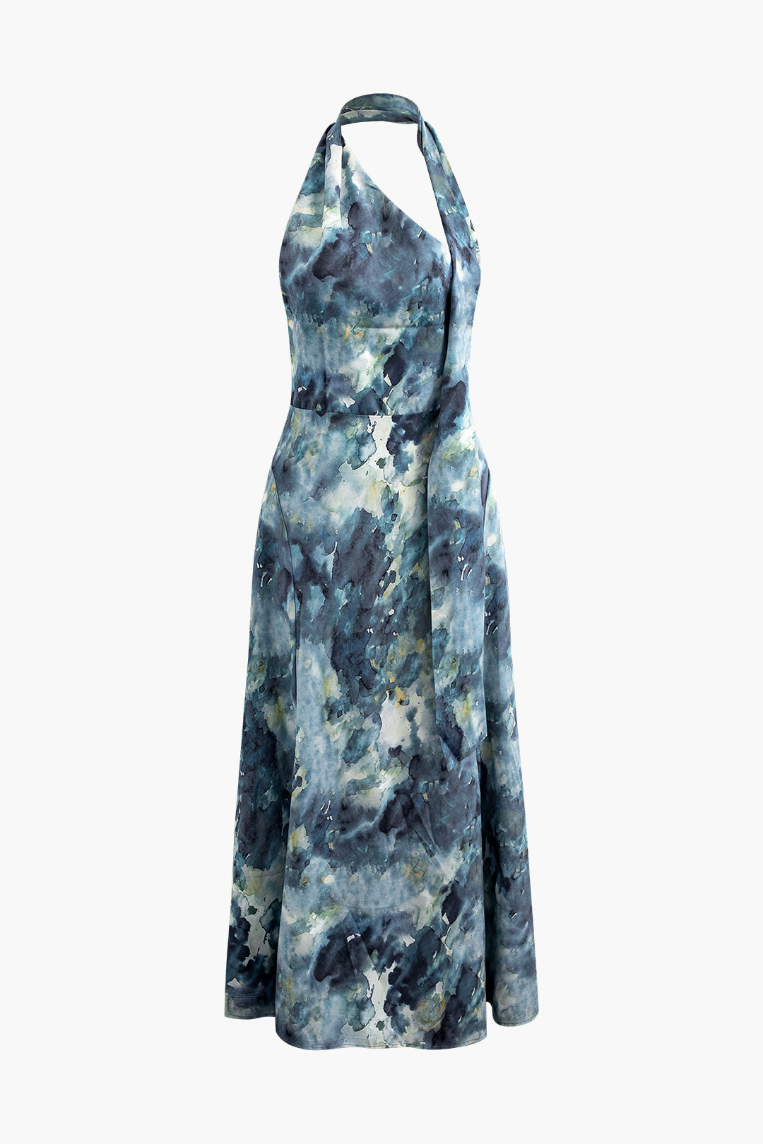 Watercolor Print Halter Backless Maxi Dress