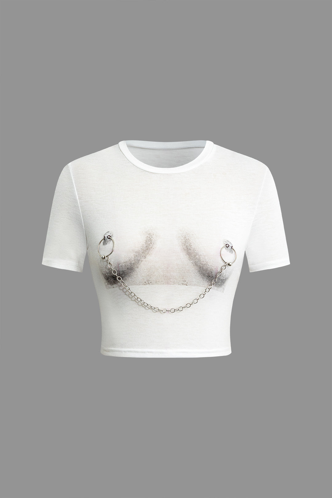 Body Print Chain Detail Crop T-shirt