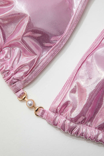 Pearl Detail Tie Halter Bikini Set