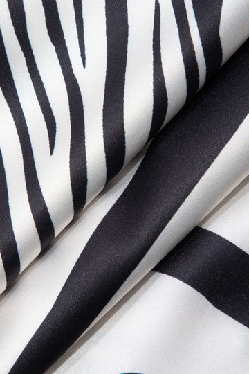 Zebra Print Chain Halter Cowl Neck Backless Top And Split Skirt Set