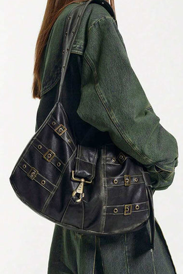 Faux Leather Belt Buckle Cross-body Bag