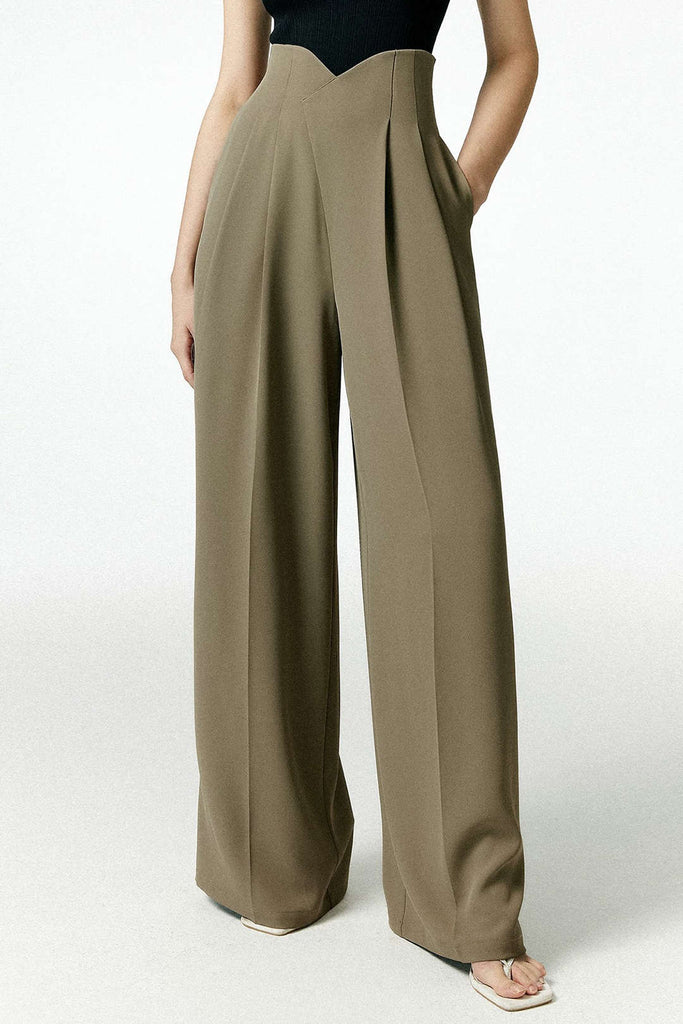 Pleated Asymmetrical Wide Leg Trousers