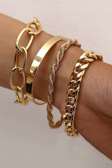 4pc Cuban Chain Link Bracelet Set
