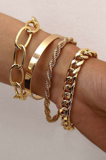4pc Cuban Chain Link Bracelet Set