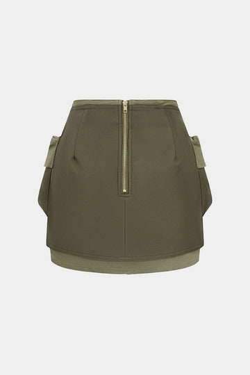 Faux Leather Contrast Pocket Skirt