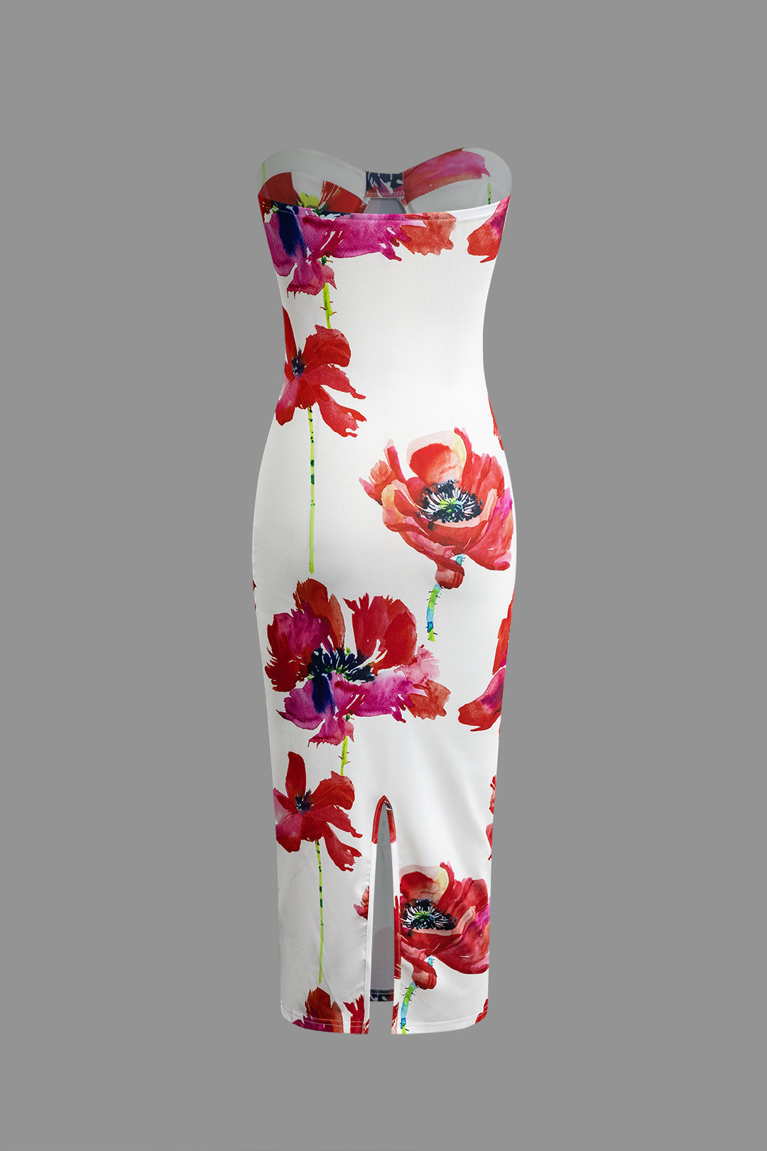 Floral Print Bustier Strapless Midi Dress