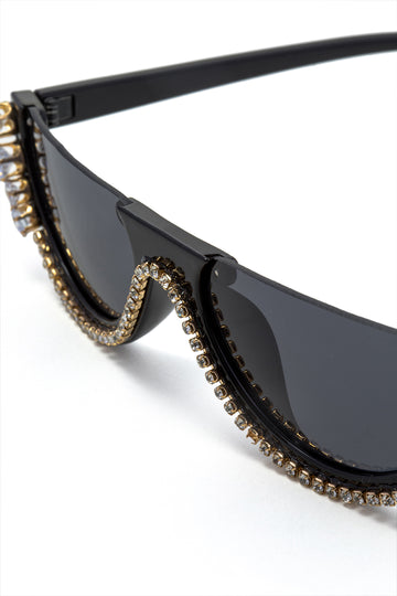 Rhinestone Decor Half Frame Sunglasses