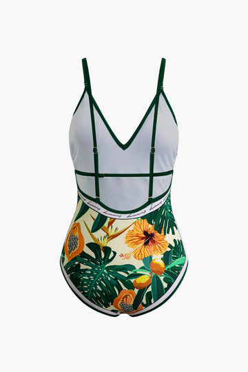 Tropical Print Tummy Control Swimsuit And Cover Up Set