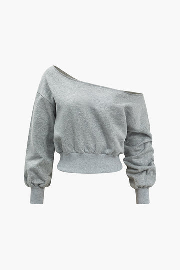 Solid asymmetrisch ruches sweatshirt