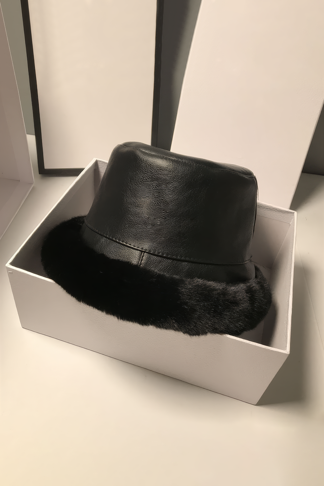 Faux Leather Fur Hat