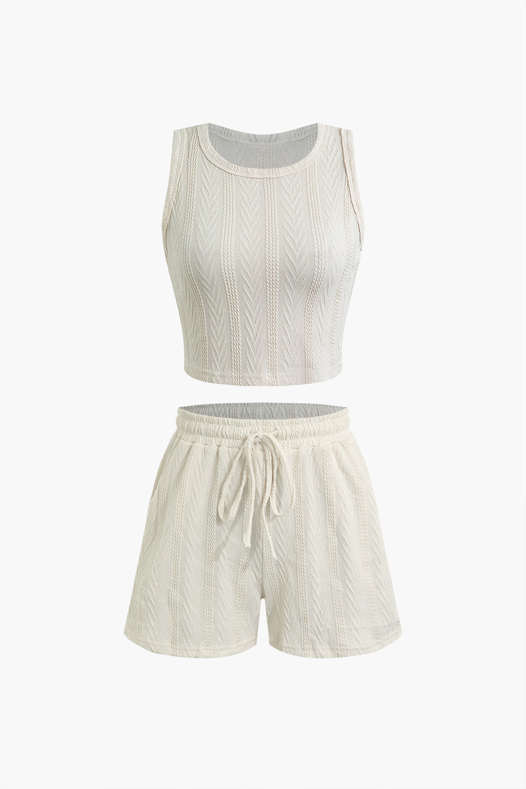 Solid Textured Tank Top And Shorts Set