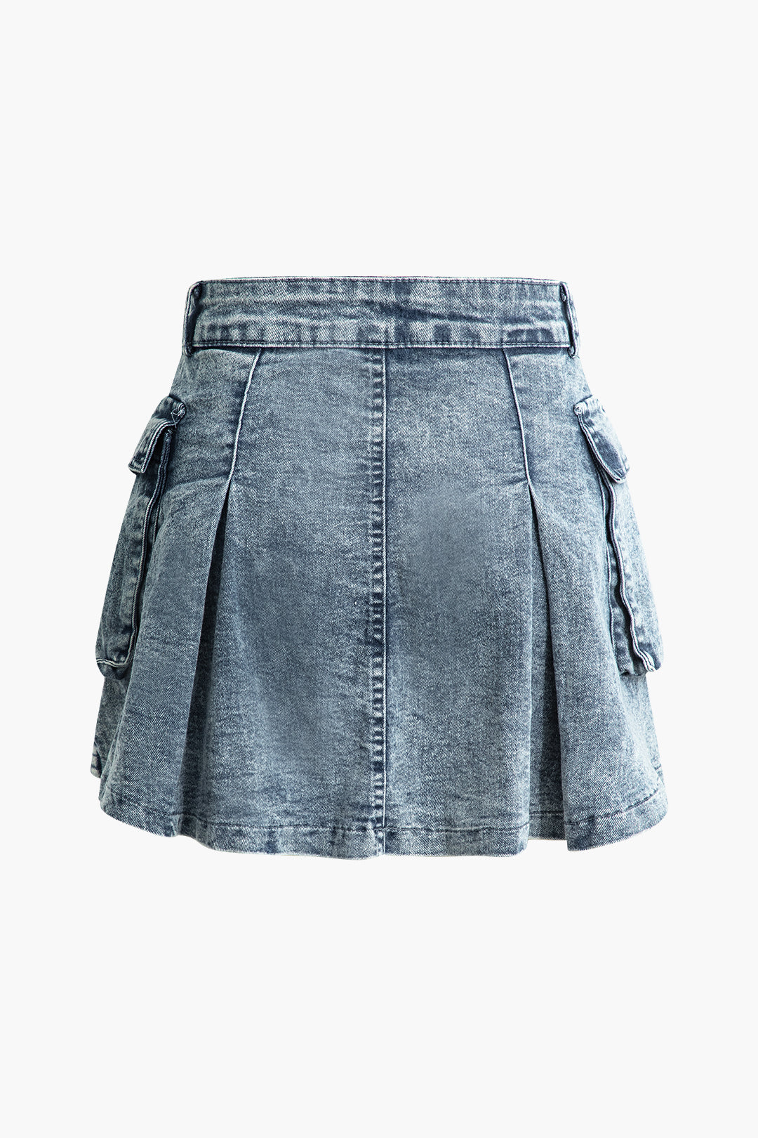 Flap Pocket Pleated Denim Skirt