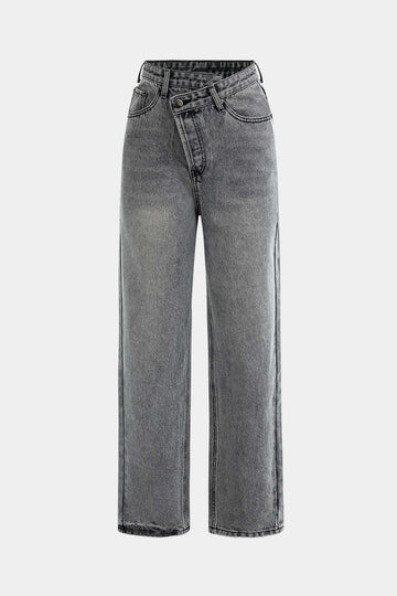 Asymmetric Waist Straight Leg Jeans