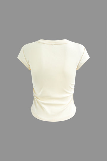 Basic Solid Cap Sleeve Ruched T-shirt