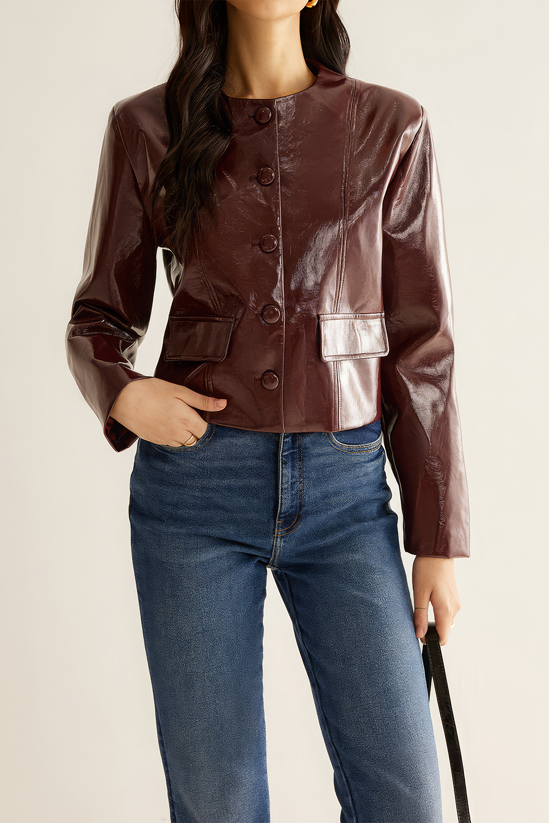 Faux Leather Buttoned Pocket Jacket