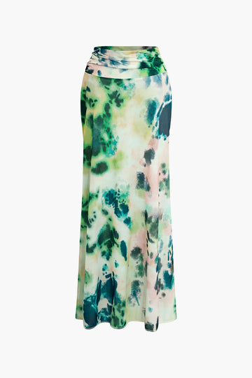 Tie Dye Cowl Neck Halter Backless Top And Skirt Set