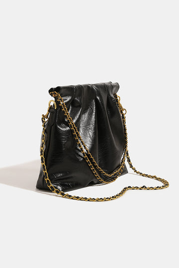 Texture Ruched Metal Chain Tote Bag