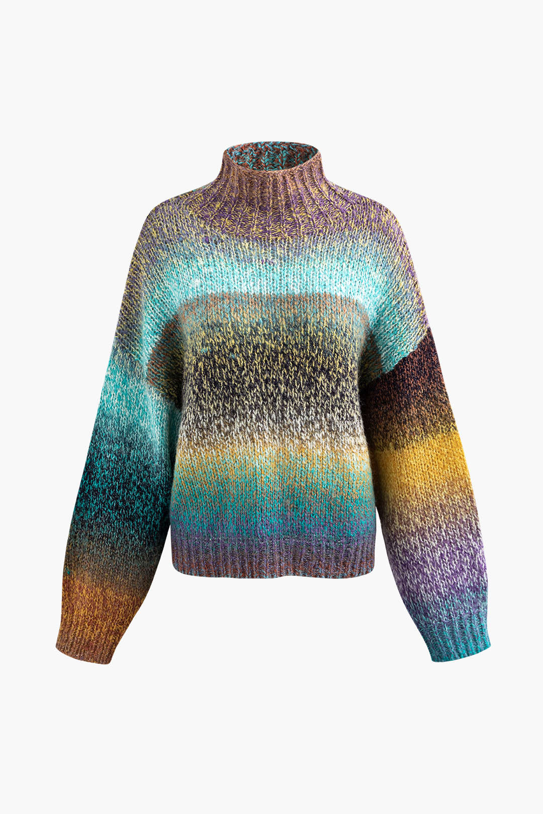 Ombre Turtleneck Drop Shoulder Long Sleeve Sweater