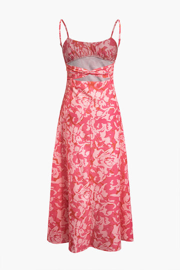 Floral Print Cut Out Slip Midi Dress