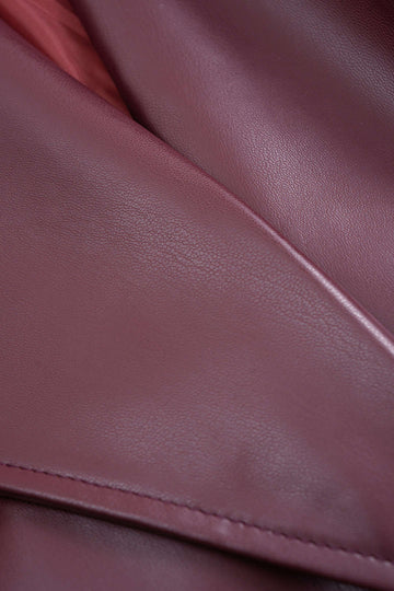 Faux Leather Tie-Up Coat